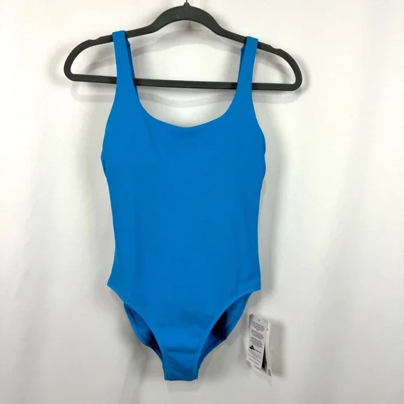 NWT Athleta Women's XS Seascape Blue Ribbed Padded Scoop Back One Piece Swimsuit - Picture 3 of 13